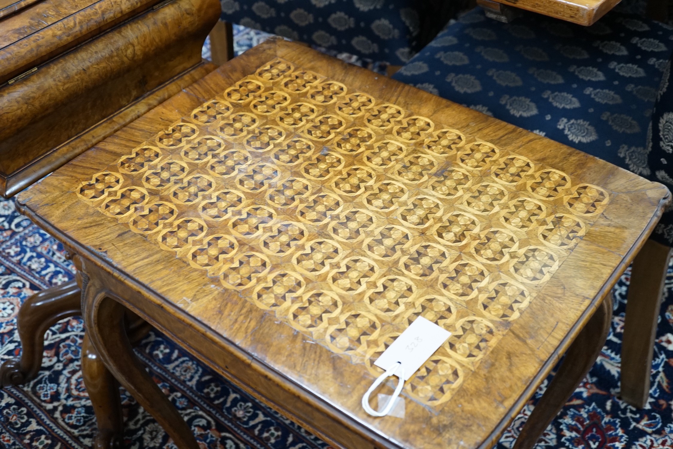 A 19th century Continental walnut and parquetry occasional table, width 59cm *Please note the sale commences at 9am.